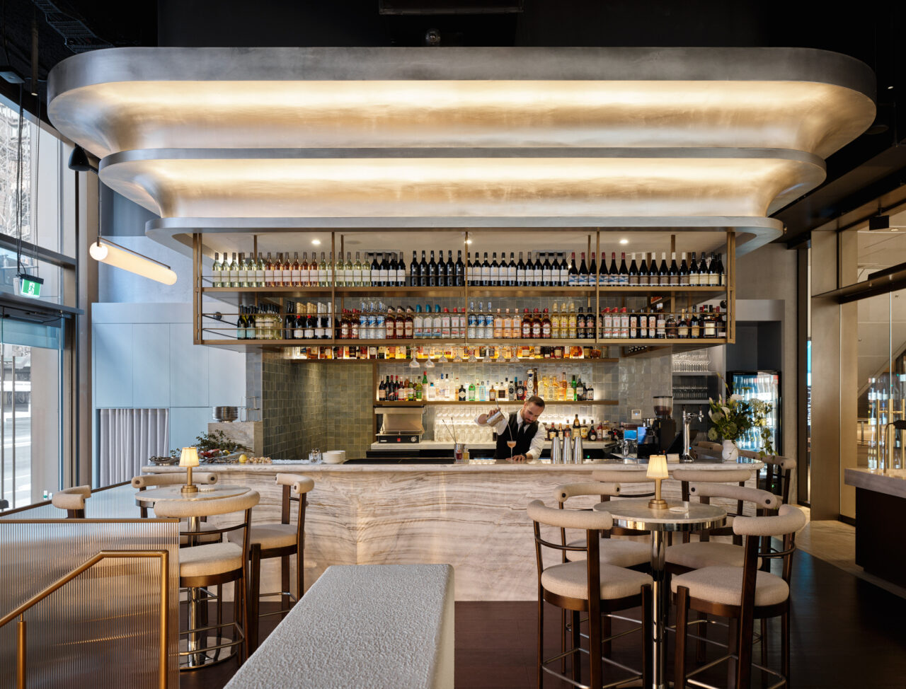 The marble bar at Loulou Bistro Martin Place